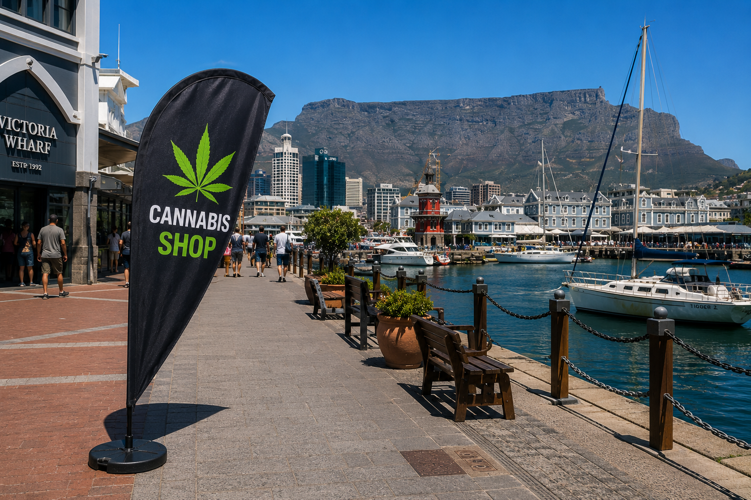 Cannabis Shop banner on the Eastern Cape coastal road with the Welcome to the Eastern Cape sign – cannabis delivery across the Eastern Cape