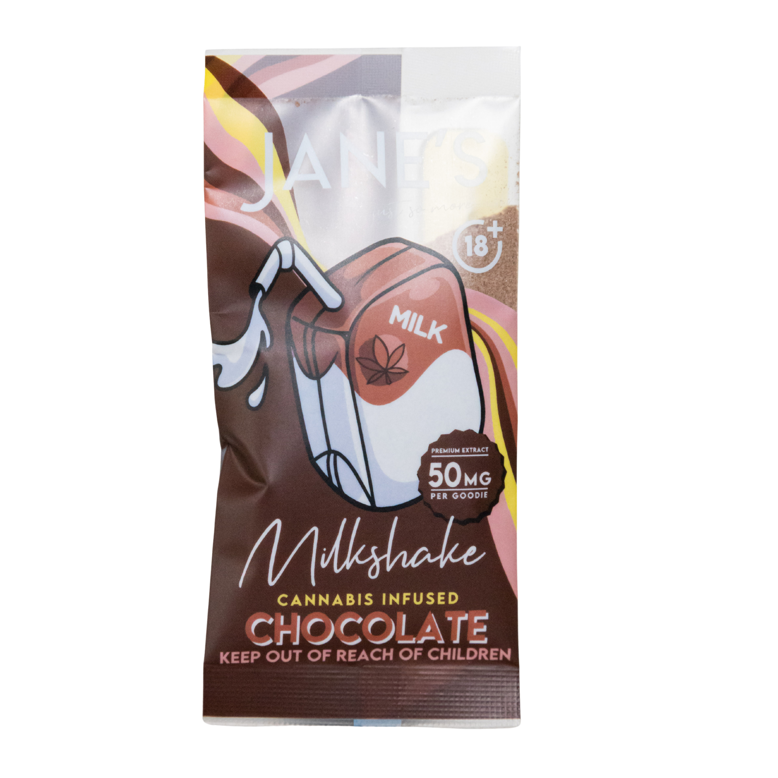 Jane's Edibles Chocolate Milkshake sachet containing 50mg THC