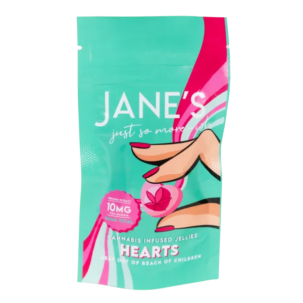 Jane's Edibles Heart Jellies strawberry cream cannabis jellies 50mg THC