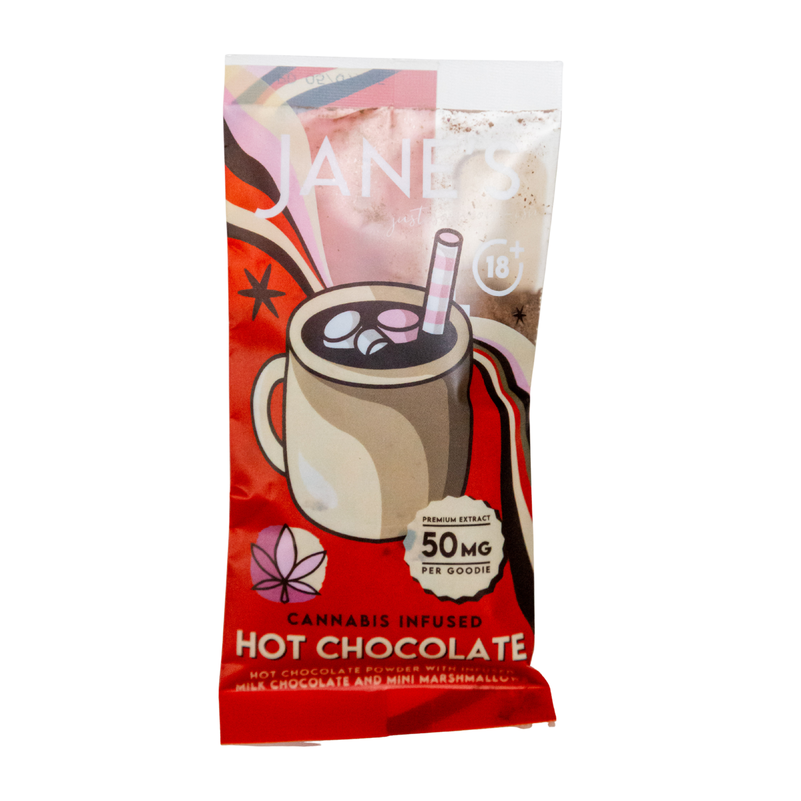 Jane's Edibles Indica Hot Chocolate sachet containing 50mg THC