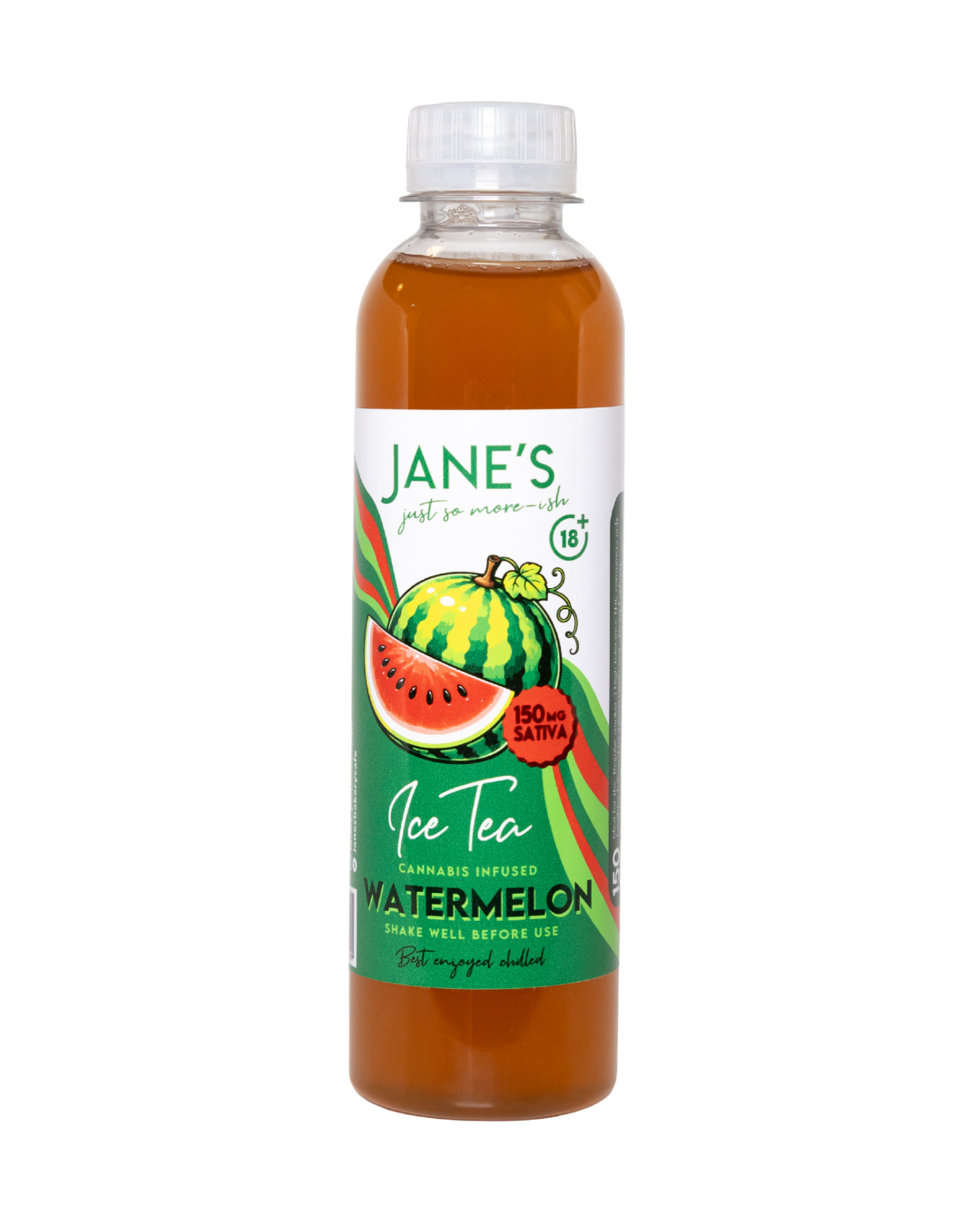 Jane's Edibles Watermelon Iced Tea 250ml bottle containing 150mg THC