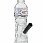 Clear Sports Bottle Style Glass Bong moulded like a sports drink bottle with a black side stem