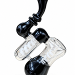 Black Double-Chamber Glass Bubbler with two clear chambers holding white glass coils and a curved black mouthpiece