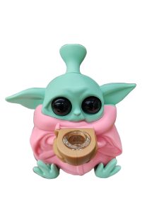 Baby Yoda Silicone Bong in pink, front view