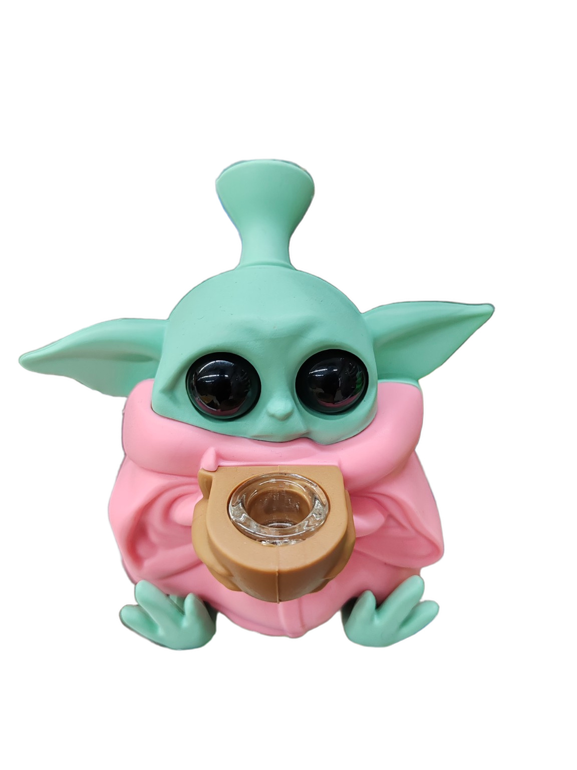 Baby Yoda Silicone Bong in pink, front view
