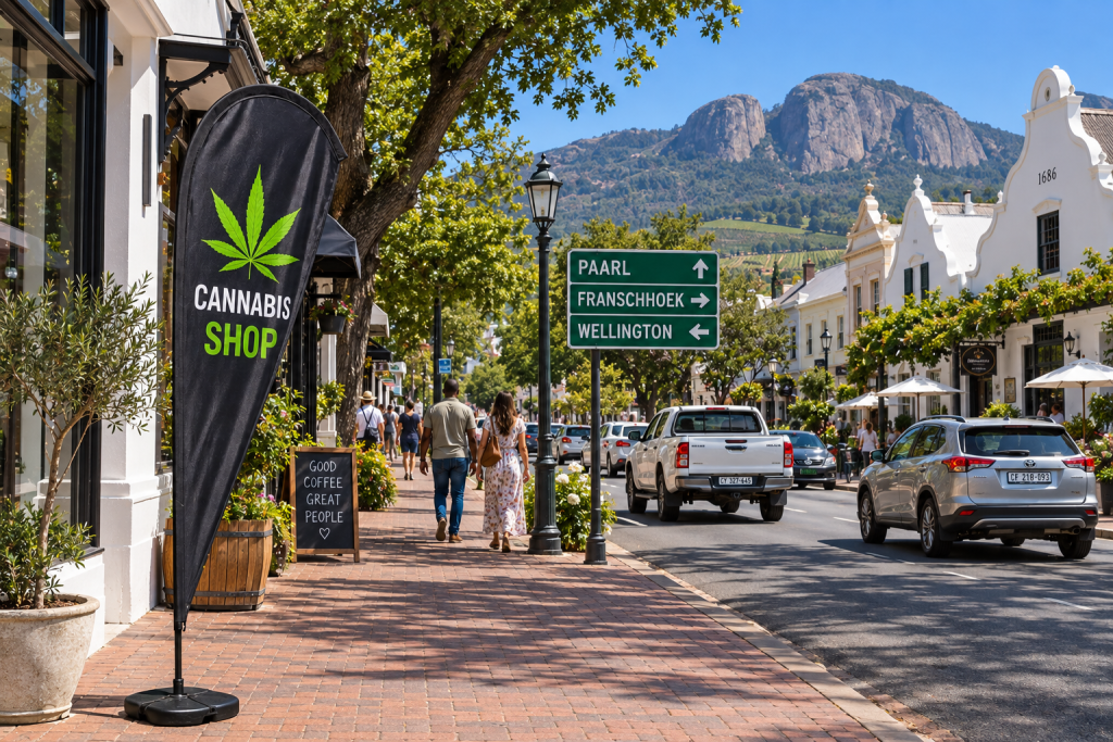 Paarl in the Drakenstein valley with Paarl Mountain behind &mdash; Amazol cannabis delivery across the Boland