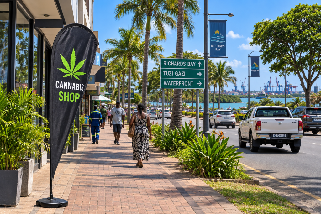 Richards Bay harbour and industrial coastline in Zululand &mdash; Amazol cannabis delivery across uMhlathuze