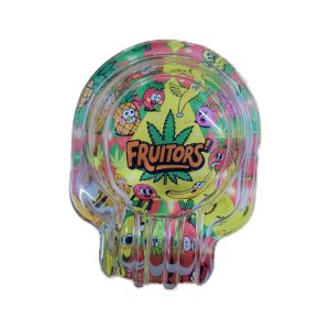 Fruitors Tropical Fruit and Leaf skull glass ashtray