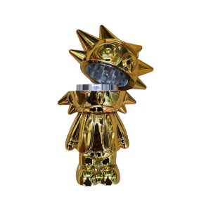 Gold Chrome Rick n Morty Metal Grinder - Open View Gold chrome Rick n Morty metal grinder with the head lid removed showing the grinding teeth