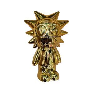 Gold Chrome Rick n Morty Metal Grinder - Closed Front View Gold chrome Rick n Morty metal grinder, closed front view