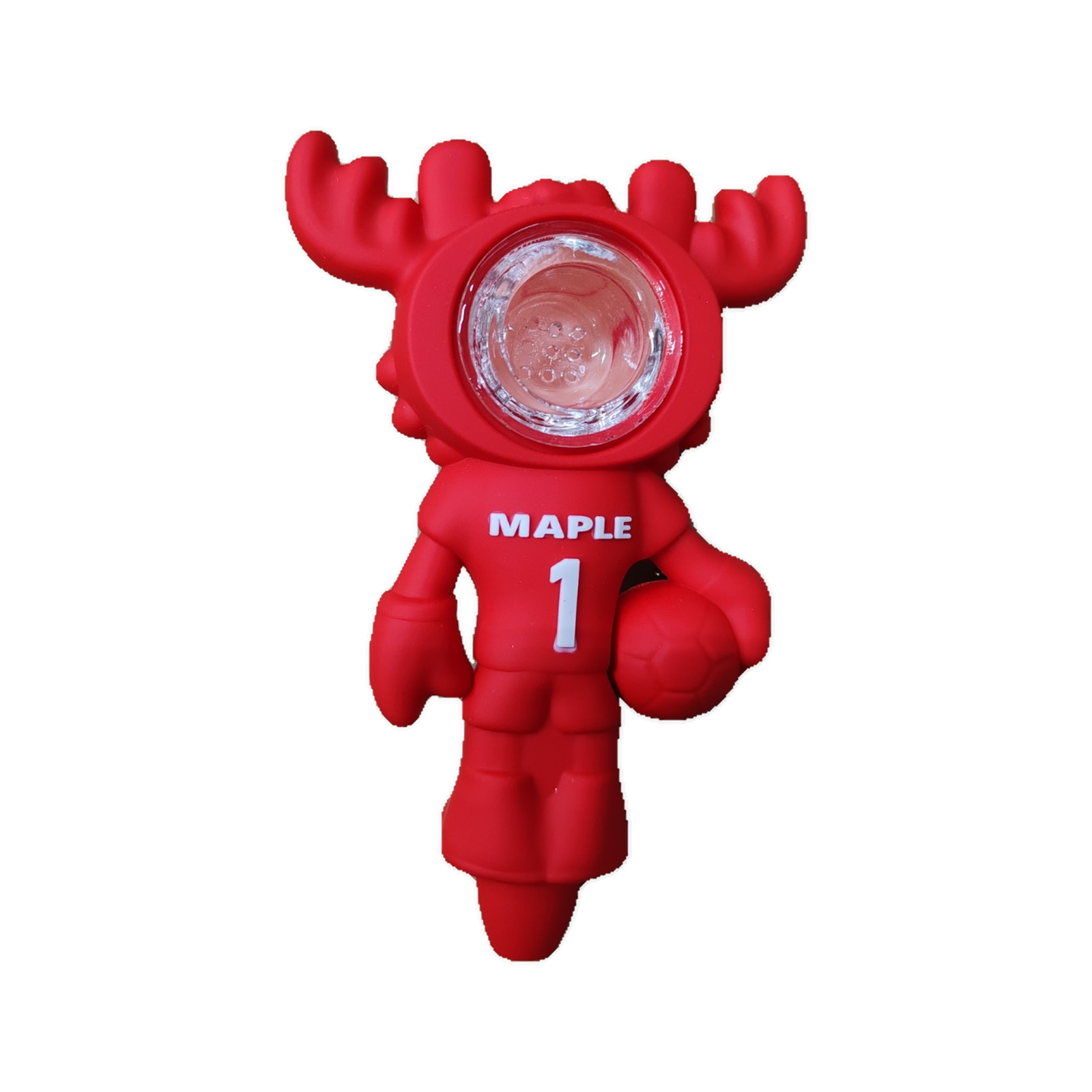 Maple No. 1 reindeer football silicone bong, back view showing the glass bowl
