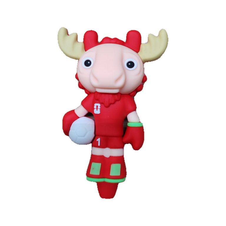 Maple No. 1 reindeer football silicone bong, front view in red kit holding a football