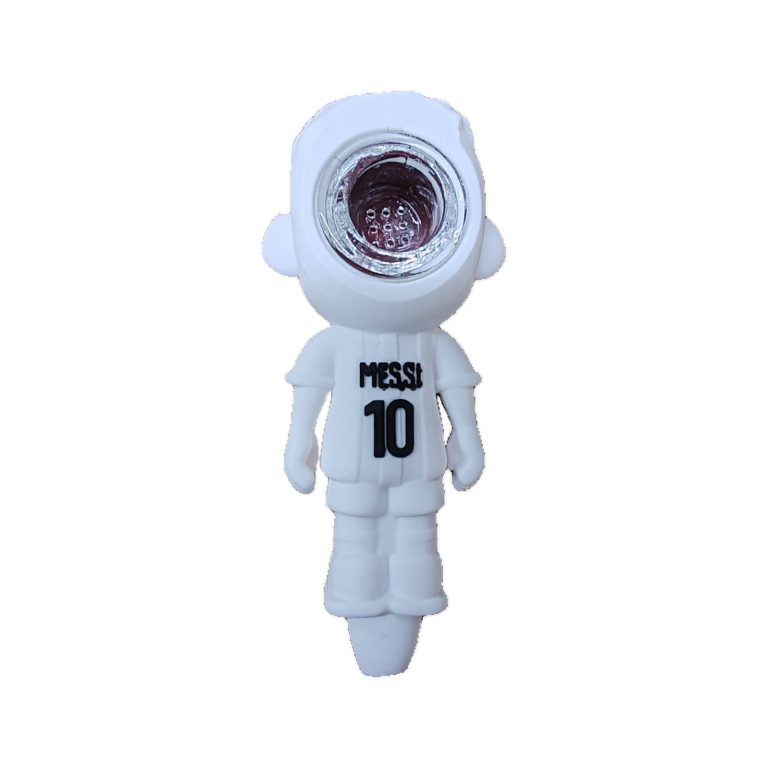 Messi No. 10 Argentina football silicone bong, back view showing the glass bowl