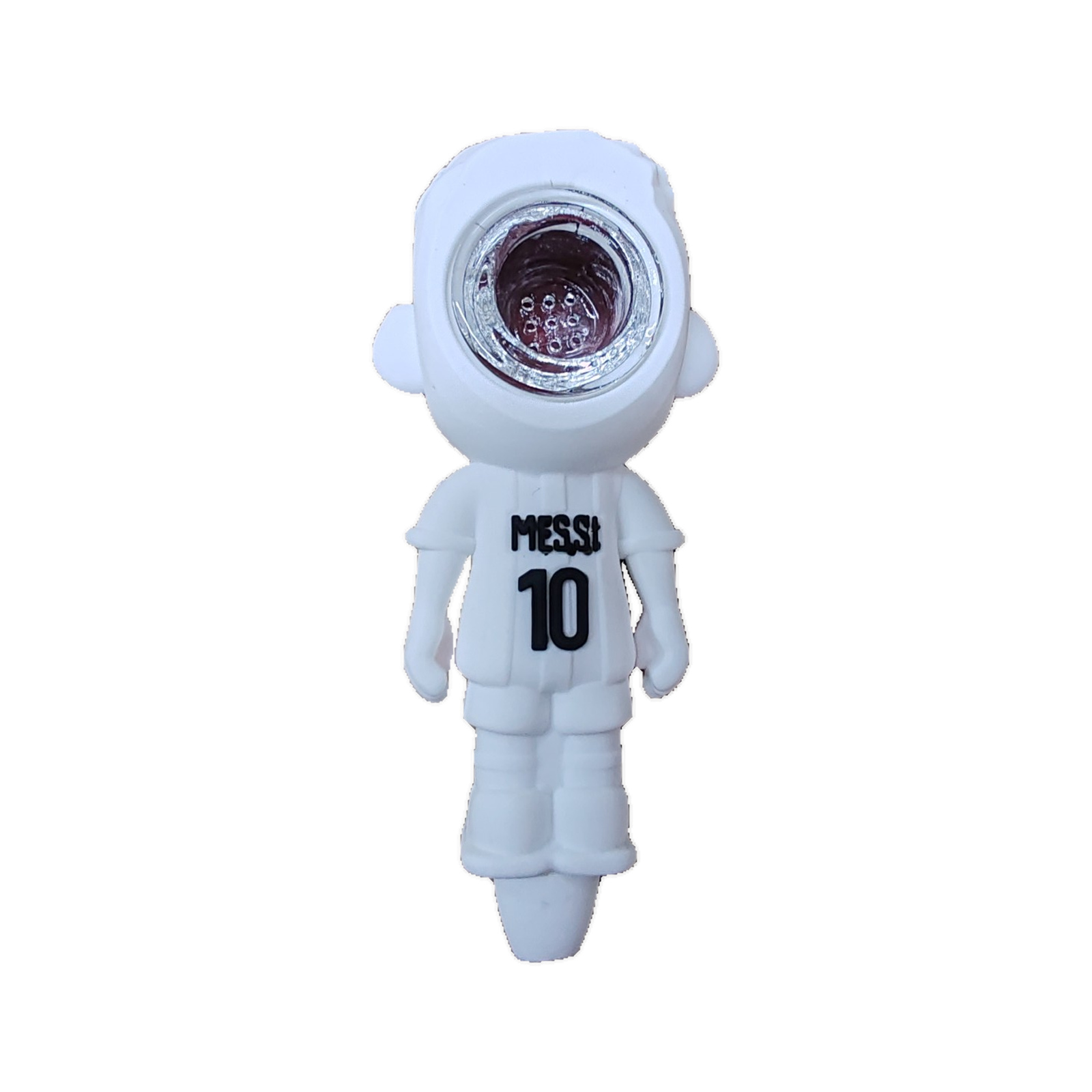 Messi No. 10 Argentina football silicone bong, back view showing the glass bowl