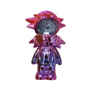 Pink Chrome Rick n Morty Metal Grinder - Open View Pink chrome Rick n Morty metal grinder with the head lid removed showing the grinding teeth