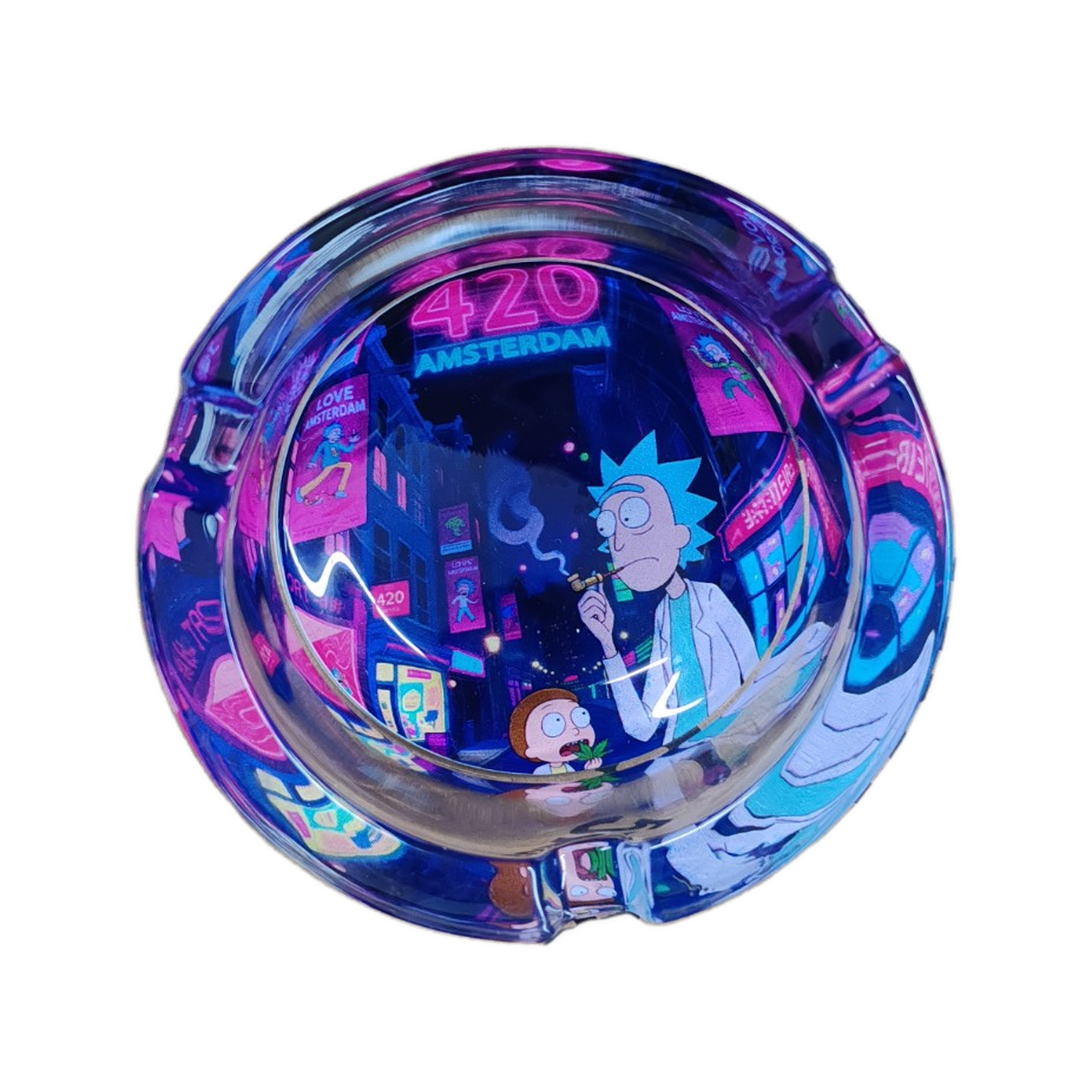 Rick and Morty 420 Amsterdam Neon City glass ashtray