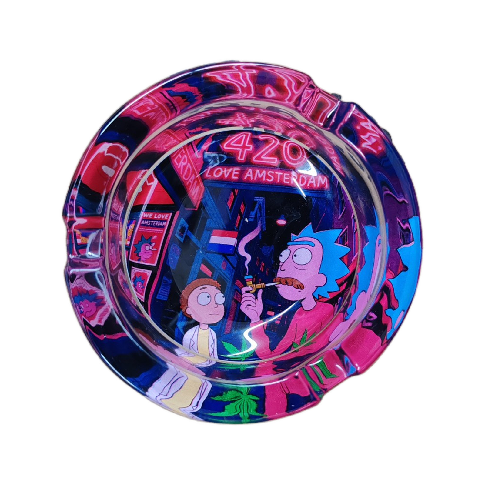 Rick and Morty 420 Love Amsterdam Red Neon glass ashtray