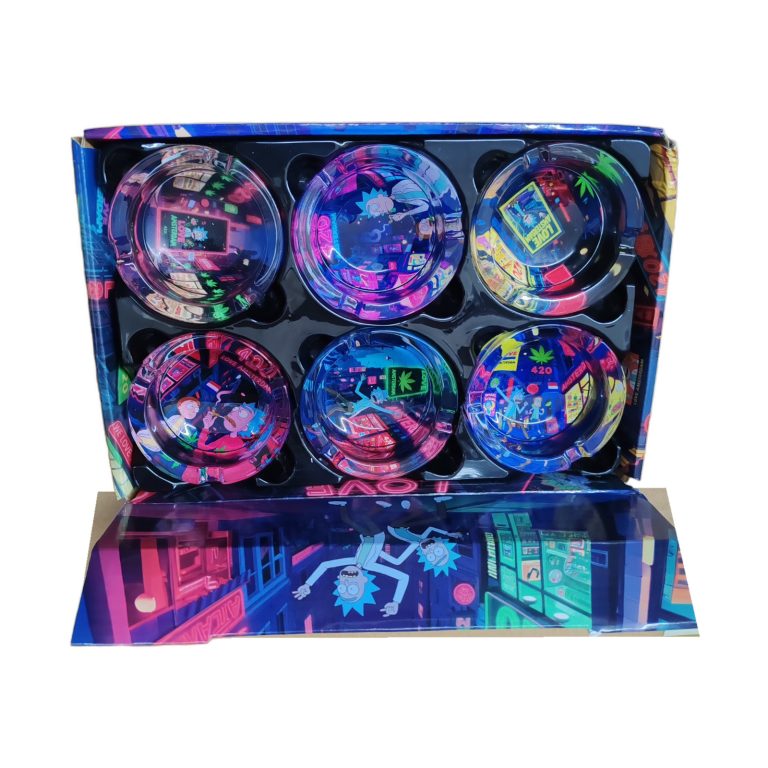 Amsterdam Neon glass ashtray collection showing all six designs