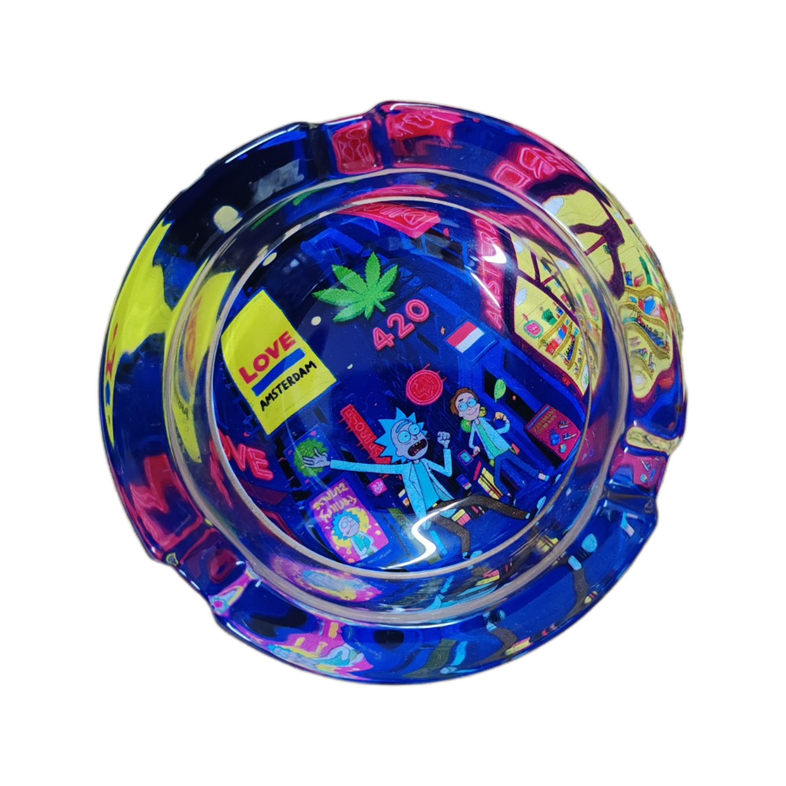 Rick and Morty Love Amsterdam 420 Blue glass ashtray