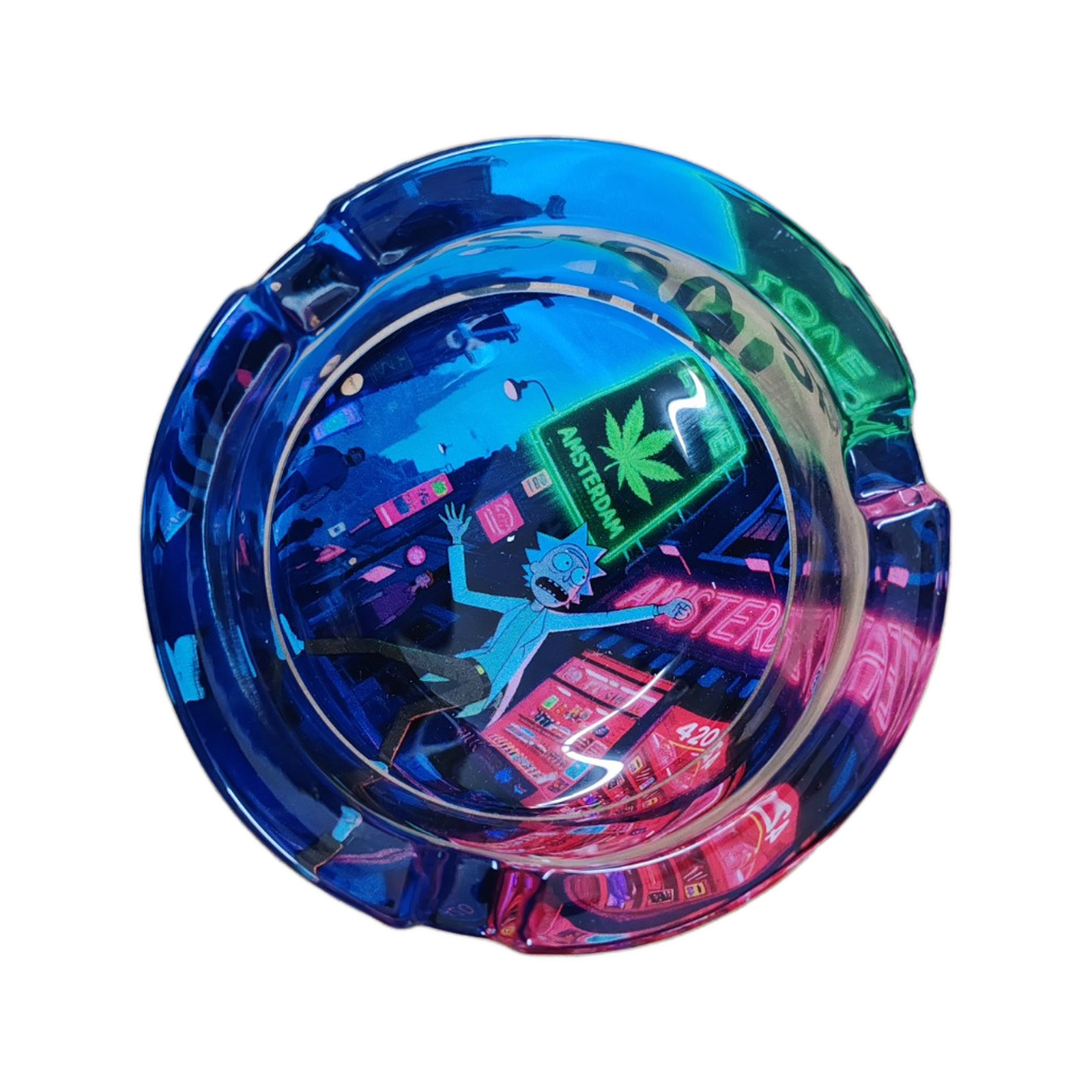 Rick Portal Amsterdam Blue Neon glass ashtray
