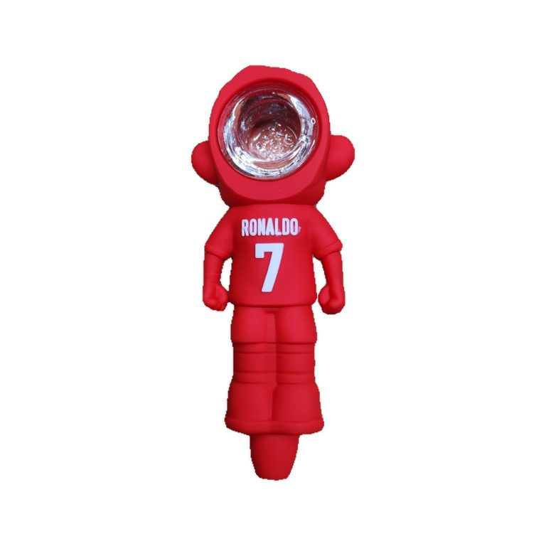 Ronaldo No. 7 football player silicone bong, back view showing the glass bowl