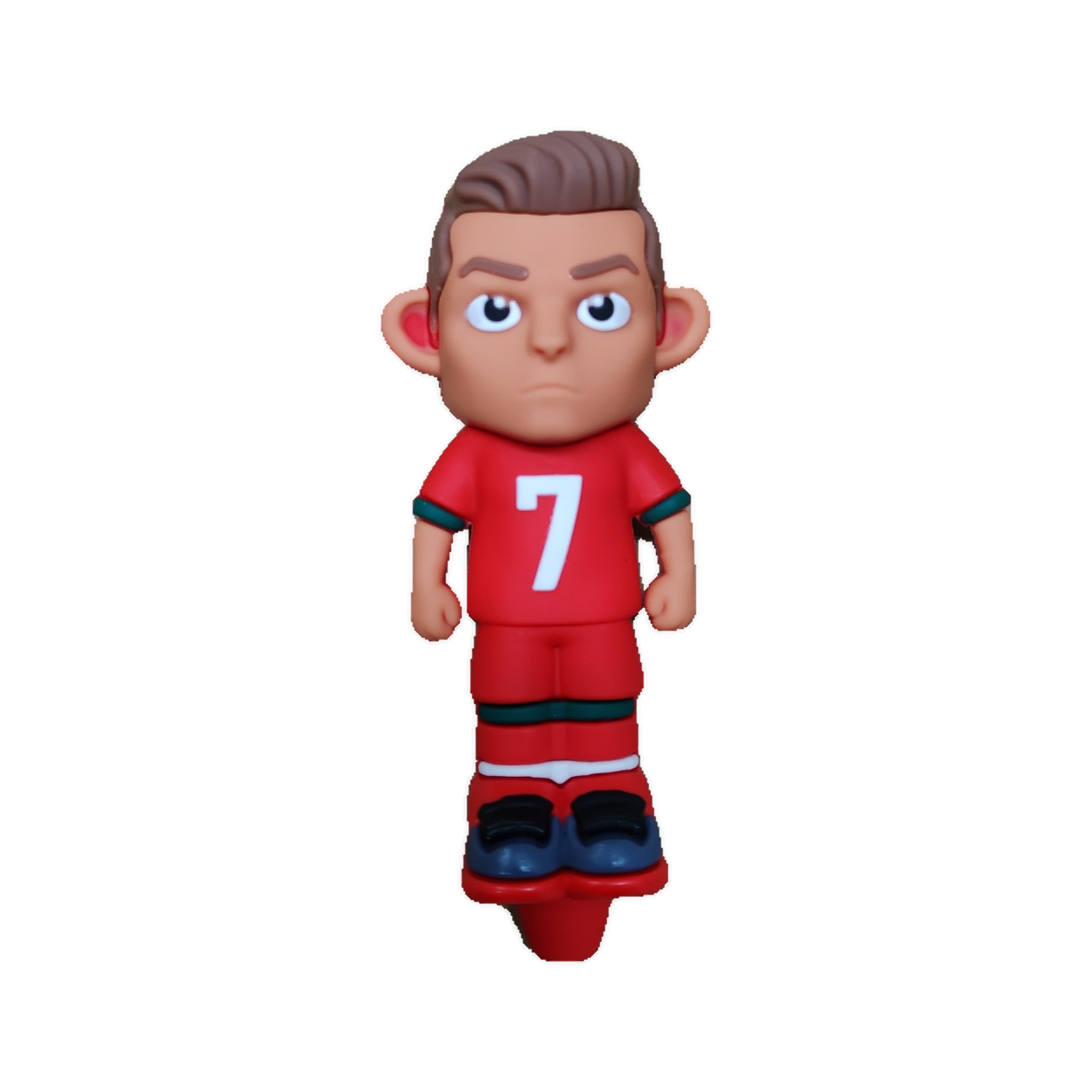 Ronaldo No. 7 football player silicone bong, front view in red number 7 kit