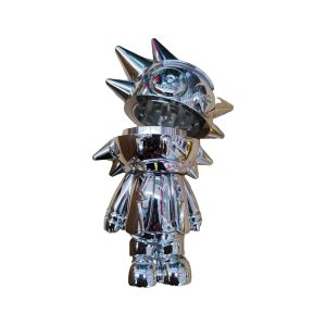 Silver Chrome Rick n Morty Metal Grinder - Open View Silver chrome Rick n Morty metal grinder with the head lid removed showing the grinding teeth