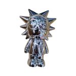 Silver chrome Rick n Morty metal grinder, closed front view