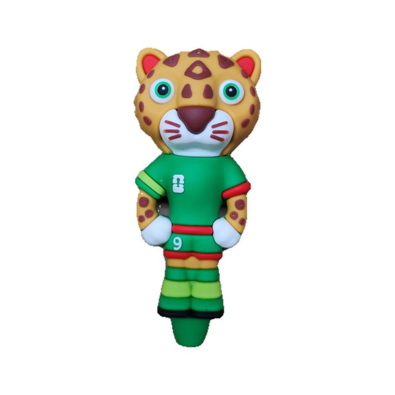 Zayu No. 9 leopard football silicone bong, front view in green kit