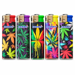 Donny cannabis leaf design lighters line-up showing all five colour designs