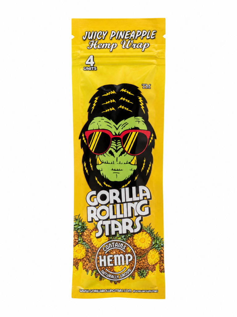 Gorilla Rolling Stars Juicy Pineapple hemp wrap pack, front