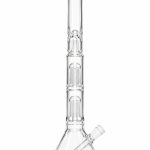 Clear Double Tree Perc Beaker Glass Bong with two stacked tree percolators, ice pinches and a slotted downstem