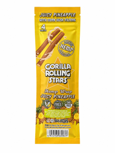 Gorilla Rolling Stars Juicy Pineapple hemp wrap pack, back showing corn husk filters