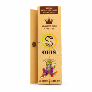 02 OHIS Brown Kingsize Slim Rolling Papers - Illustrated Side View OHIS Brown Kingsize Slim Rolling Papers illustrated side view of the pack