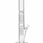Clear Dual Tree Perc Straight Glass Bong with two tree percolators, ice pinches and a flat disc base