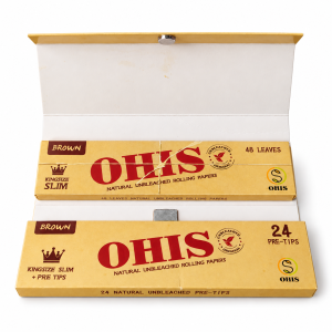 03 OHIS Brown Kingsize Slim Rolling Papers - Open Case OHIS Brown Kingsize Slim Rolling Papers presentation case open