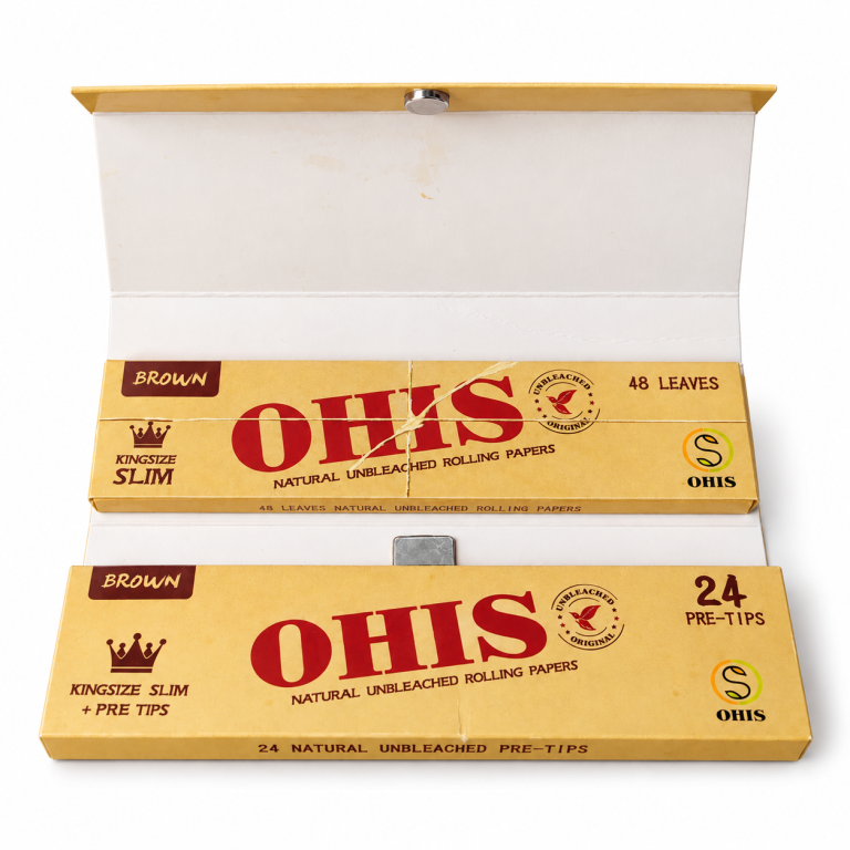 OHIS Brown Kingsize Slim Rolling Papers presentation case open