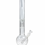 Clear Round Base Single Perc Glass Bong with a round bulb base, single tree percolator, downstem and clear glass bowl