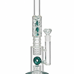 Emerald Green Multi Perc Straight Glass Bong with stacked percolators, emerald green accents and a clear glass bowl