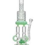 Mint Green Triple Chamber Recycler Glass Bong front view with three chambers, mint green recycler arms and a clear glass bowl